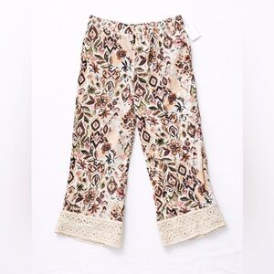 Autres Filles Floral Boho Cropped Pants With Lace Trim – XL – NWT